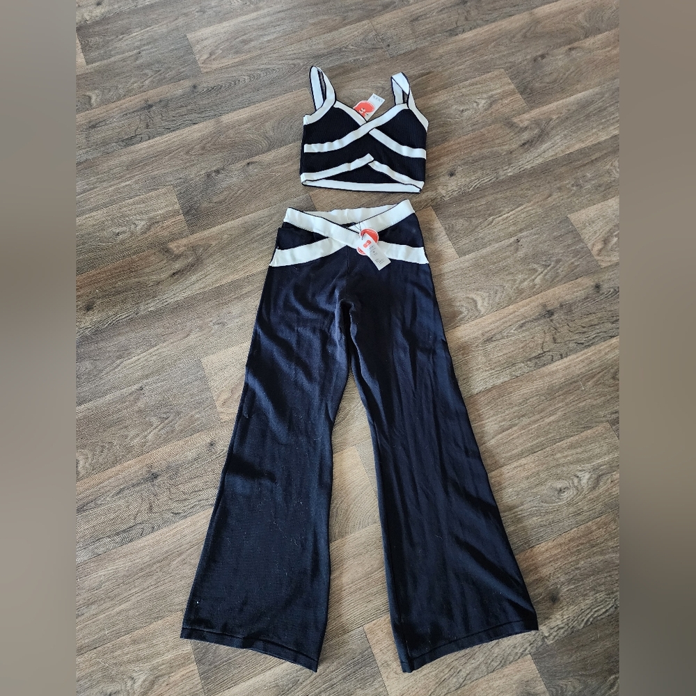 Cider Black and White Wide Leg Jumpsuit